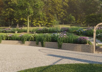 A 3d rendering of a garden in a park.