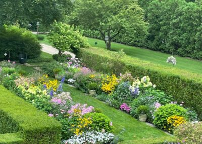 A garden with a lot of flowers and shrubs.